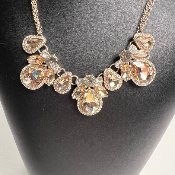 Bella Rose Gold and Crystal Bib Statement Necklace Multi Strand Chain - Picture 5 of 8